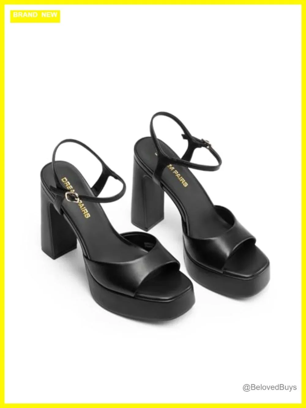 Women's Platform Heels Square Toe Block Heel Ankle Strap Faux Leather